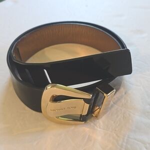Michael Kors Womens Black SHINY Belt W/ Gold logo Buckle Luxury Sz.Large